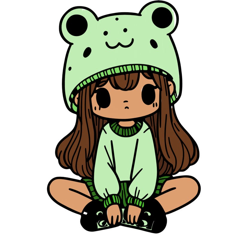 a girl wearing a frog hat and some frog socks