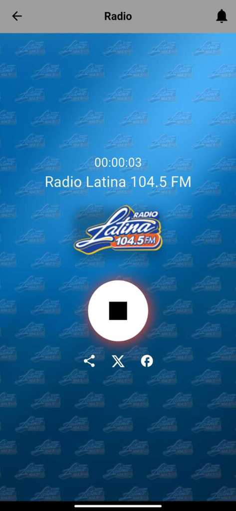 Radio Latina 104.5 FM live streaming player interface