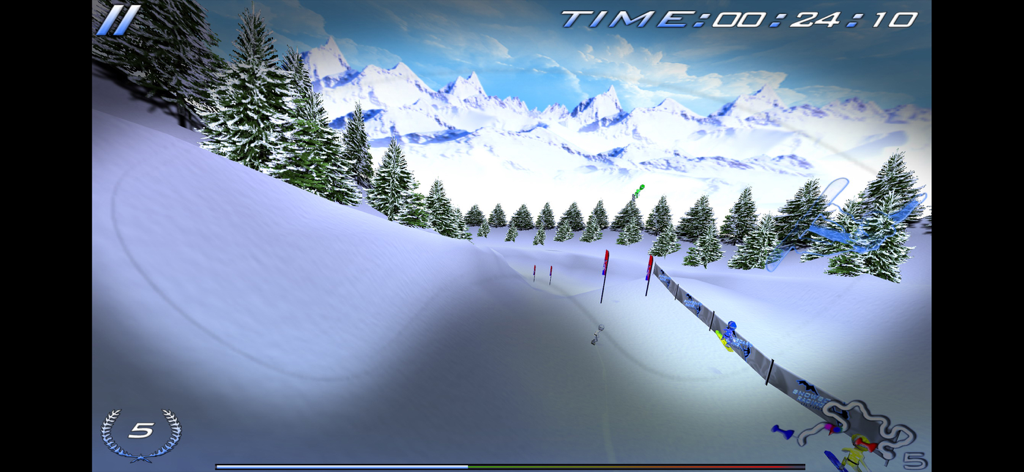 Snowboard Racing Ultimate - Snowboarder deslizándose por una pista nevada en el juego Snowboard Racing Ultimate.