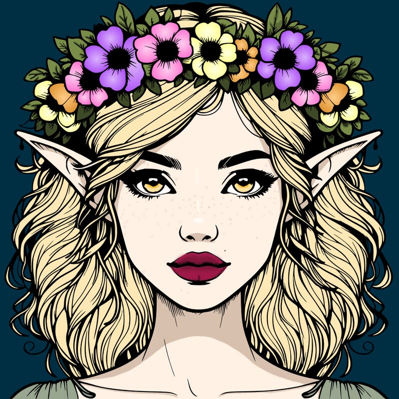 realistic female elf with flower crown