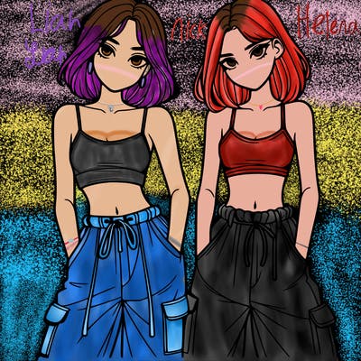 two girls with crop top with baggy pants