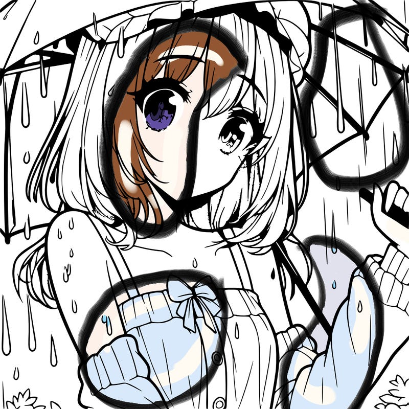 pretty anime girl in the rain