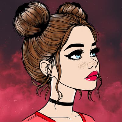 realistic girl with buns on the top of her head