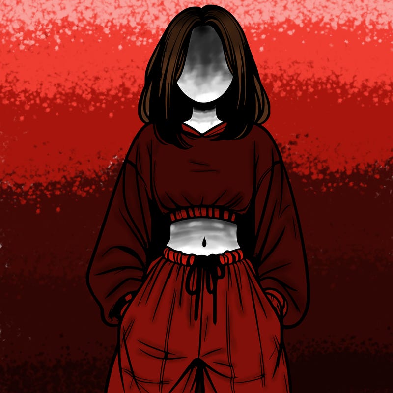 realistic girl faceless with baggy pants and a crop top