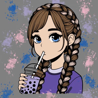 realistic girl with braided hair drinking boba