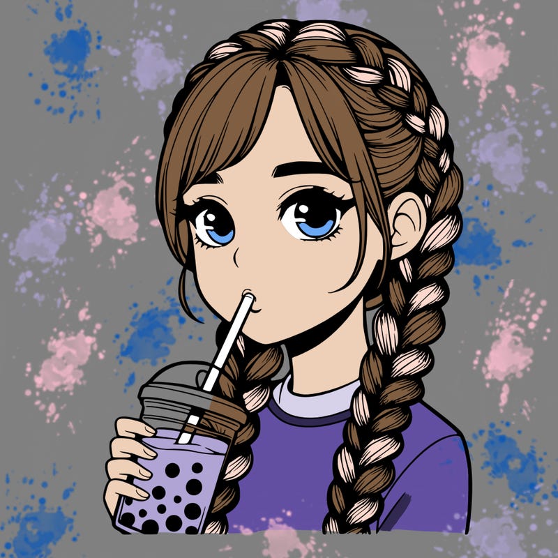 realistic girl with braided hair drinking boba