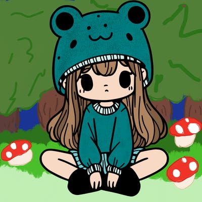 a girl wearing a frog hat and some frog socks