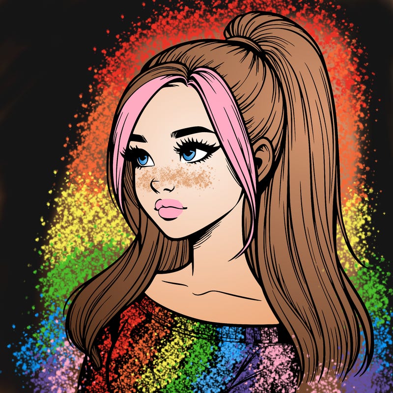 realistic girl with a high ponytail