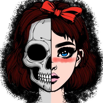 realistic girl with half skull mask