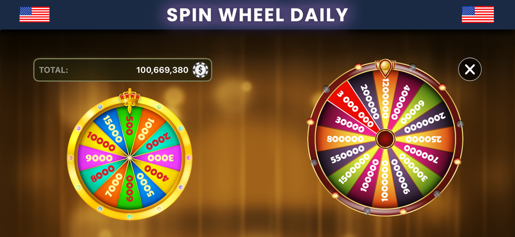 Daily prize spin wheels for rewards in the Roulette Double Ball Casino app