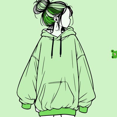 realistic girl with a oversized sweatshirt on and a bun