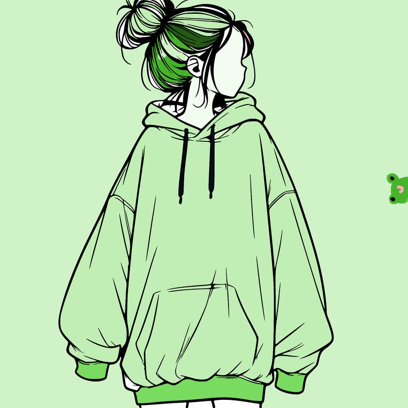 realistic girl with a oversized sweatshirt on and a bun