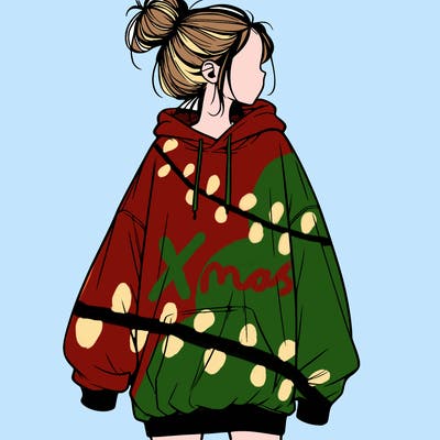 realistic girl with a oversized sweatshirt on and a bun
