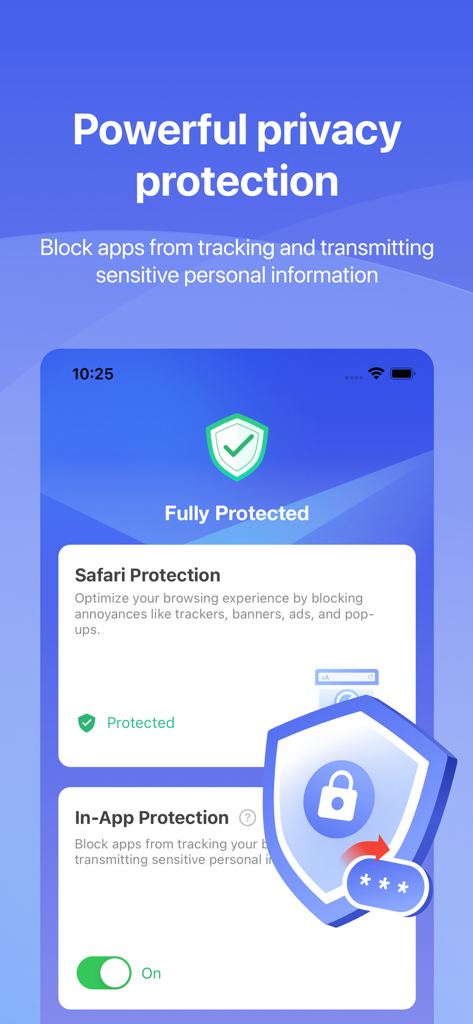 Trend Micro Ad Blocker app interface highlighting privacy protection and Safari protection features