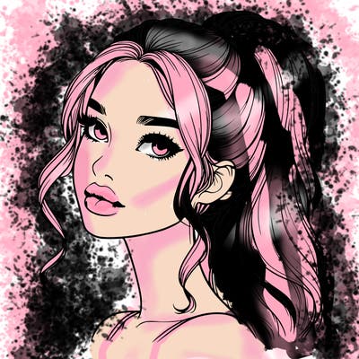 realistic girl with a ponytail on her hair and lips