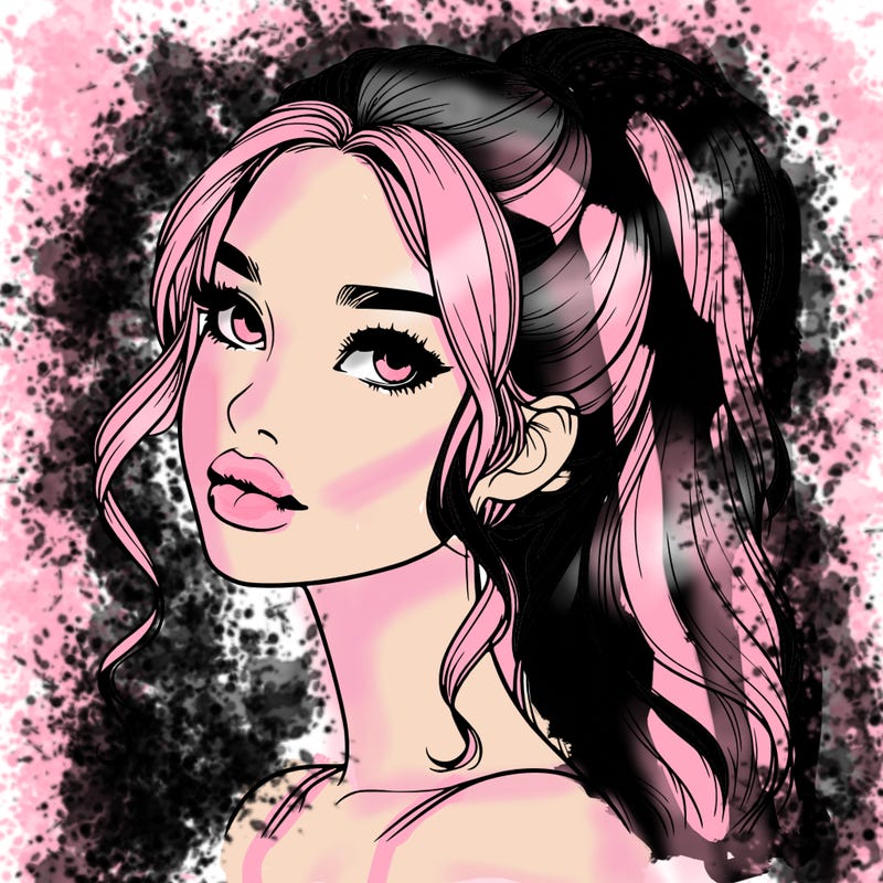 realistic girl with a ponytail on her hair and lips