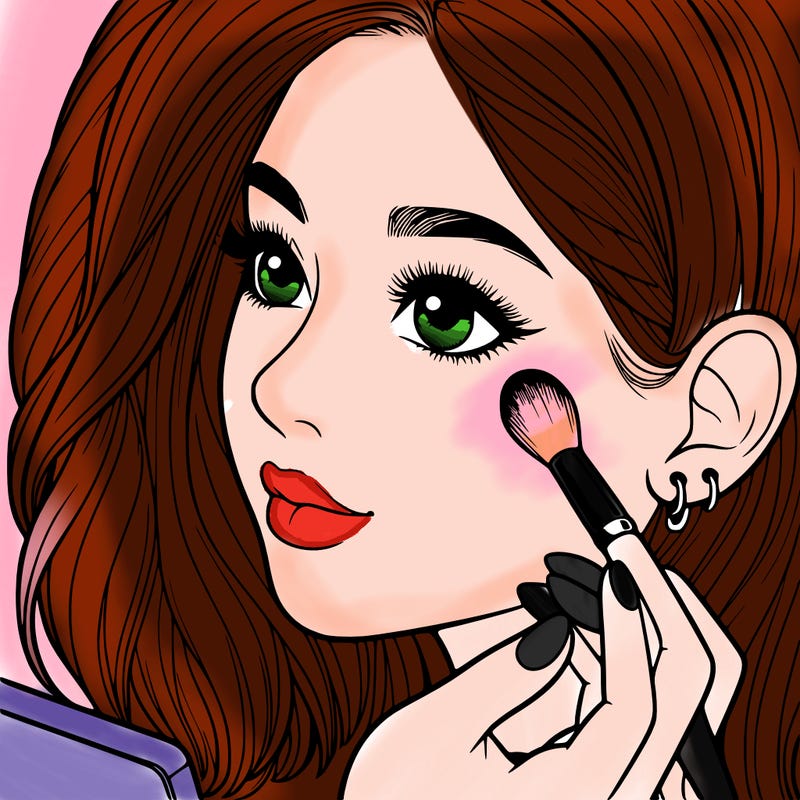 a realistic girl doing her makeup