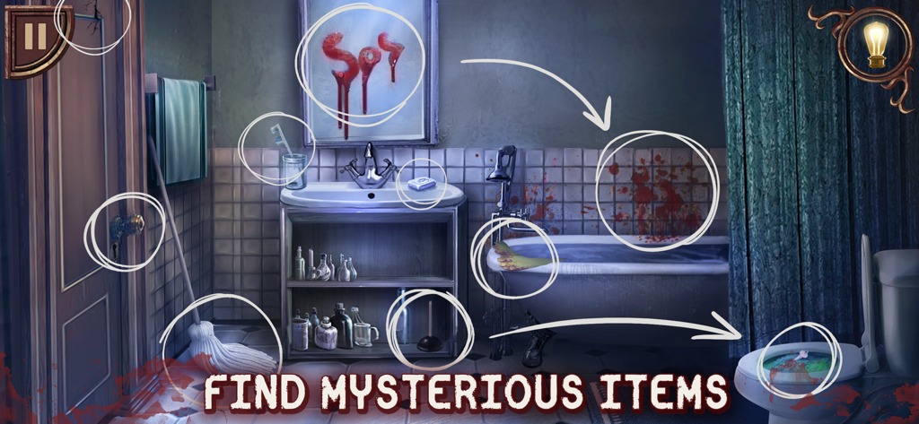 Horror House Escape Scary Game - Finding hidden items in a creepy bathroom with blood stains in Horror House Escape.