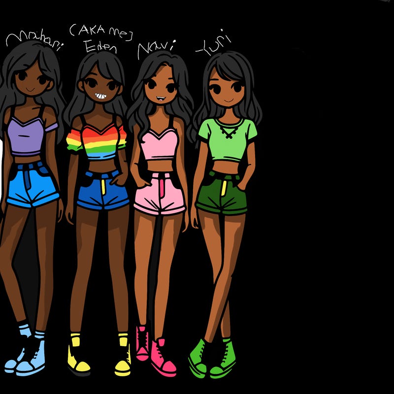 a group of girls wearing crop tops and shorts