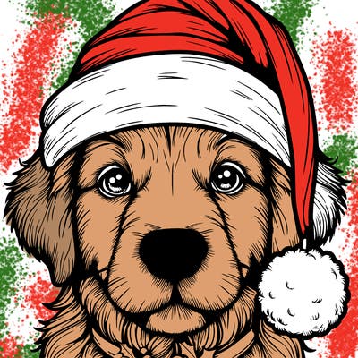 realistic dog with a christmas hat