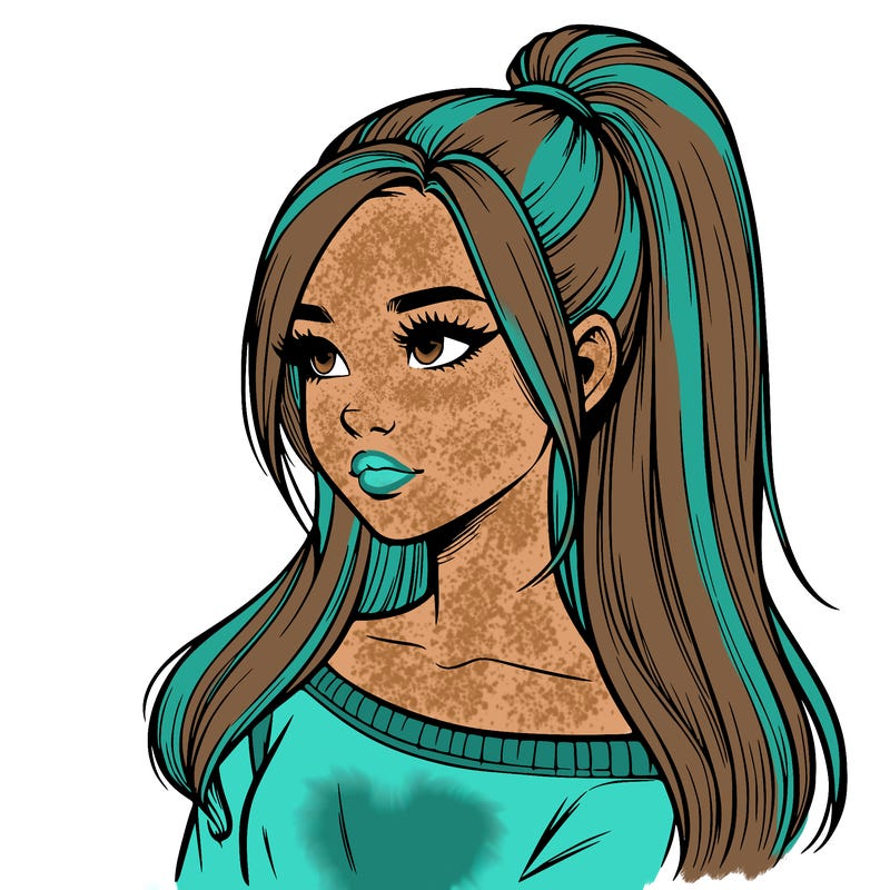 realistic girl with a high ponytail