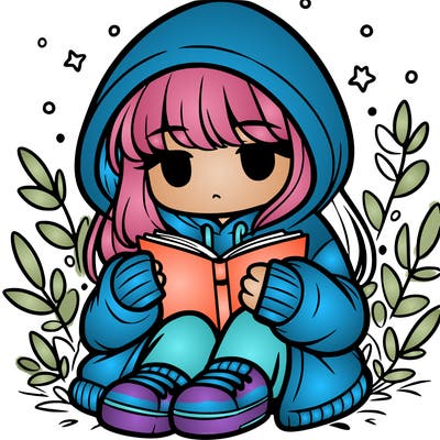 girl in oversized hoodie reading a book