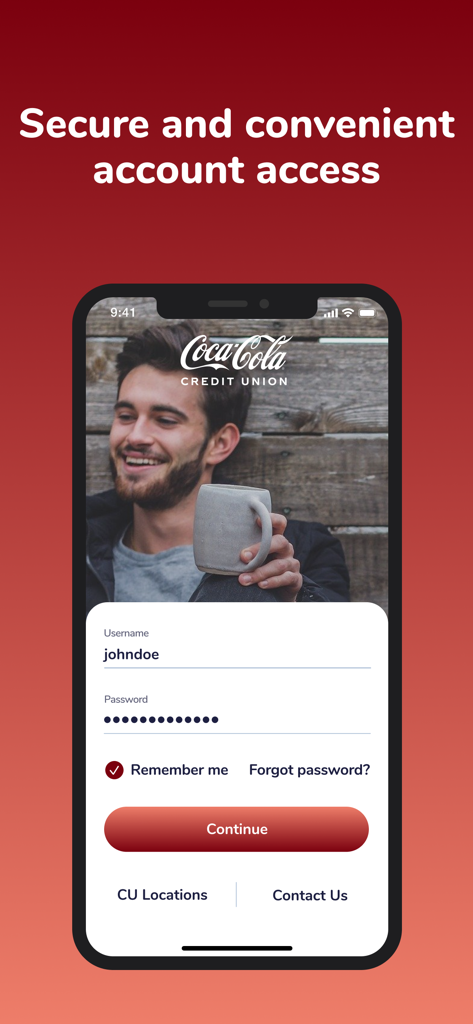 Secure login screen of the Coca Cola Credit Union mobile banking app
