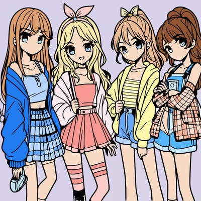 teen manga girls group of 4