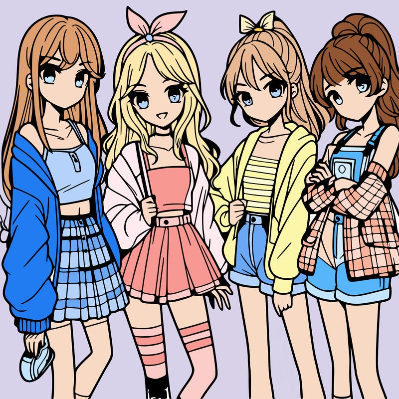 teen manga girls group of 4