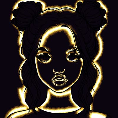 realistic girl with two buns in hair and lips