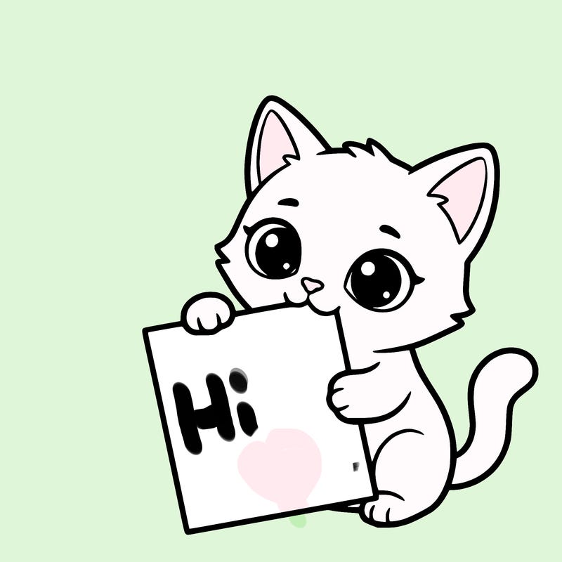 a small cat with a blank sheet of paper in its hand. the cat is sooooooo cute!