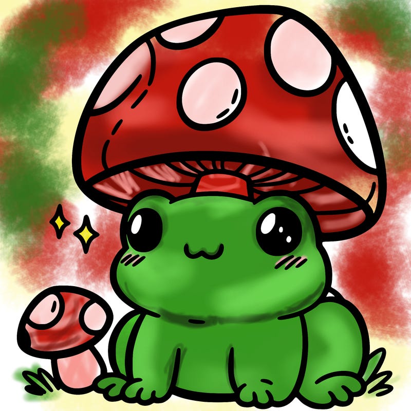 a cute frog with a mushroom hat