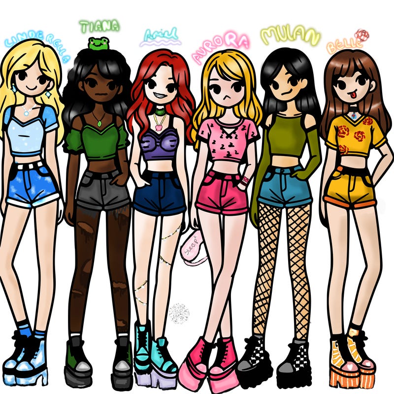 a group of girls wearing crop tops and shorts