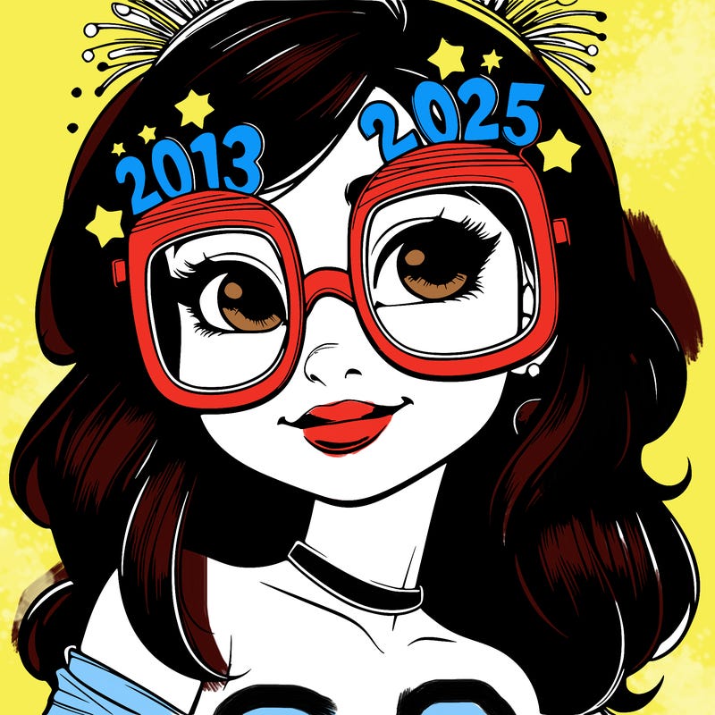 realistic girl with new year’s glasses on
