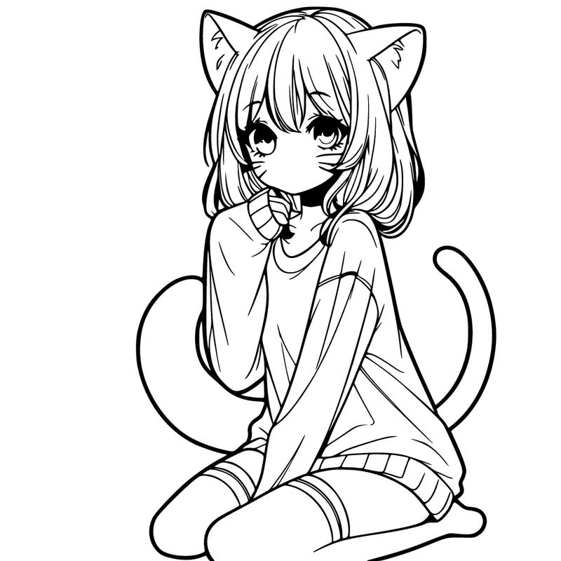 realistic girl with cat ears and tail