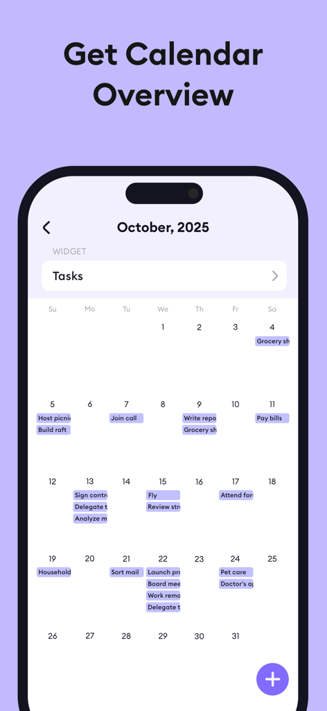 ADHD Planner Organizer Planwoo - Panoramica del calendario mensile dell'app Pianificatore ADHD Planwoo che mostra le attività giornaliere