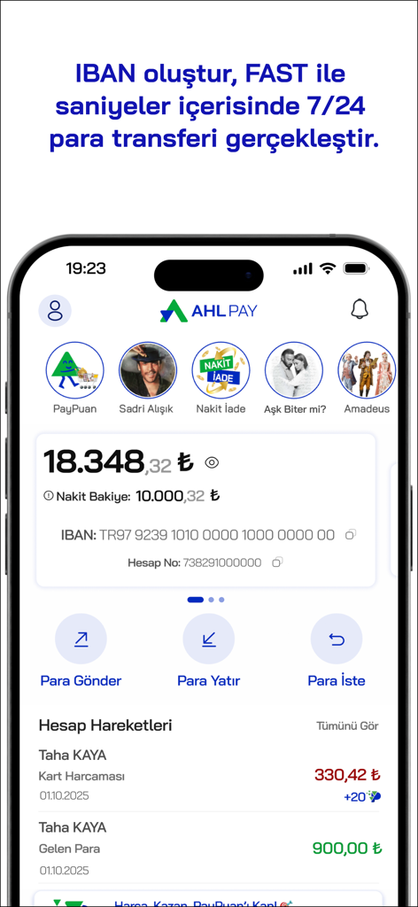 AHL Pay - AHL Pay app dashboard displaying account balance IBAN and money transfer options