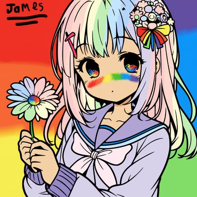 anime girl holding a flower