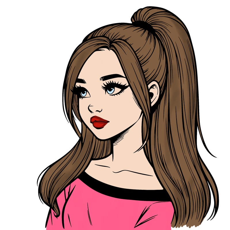 realistic girl with a high ponytail