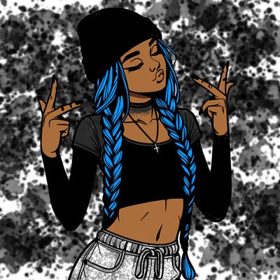 realistic teenage girl with braids and a beanie and crop top doing 🫶🏼