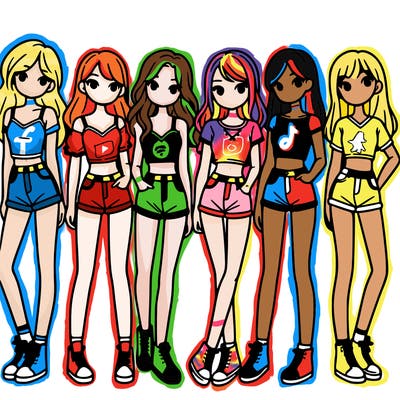 a group of girls wearing crop tops and shorts