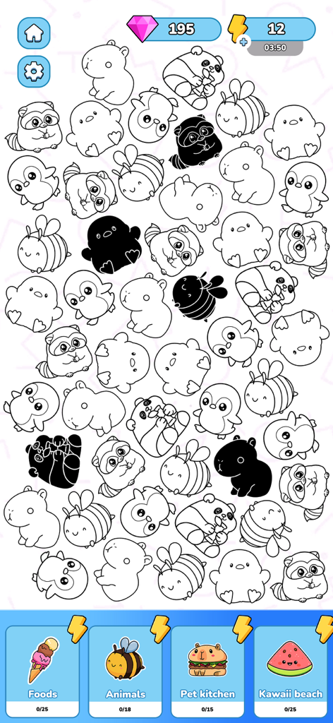Merge Sticker Playbook 2D - Merge Sticker Playbook 2D gameplay showing cute uncolored animal stickers and collection albums