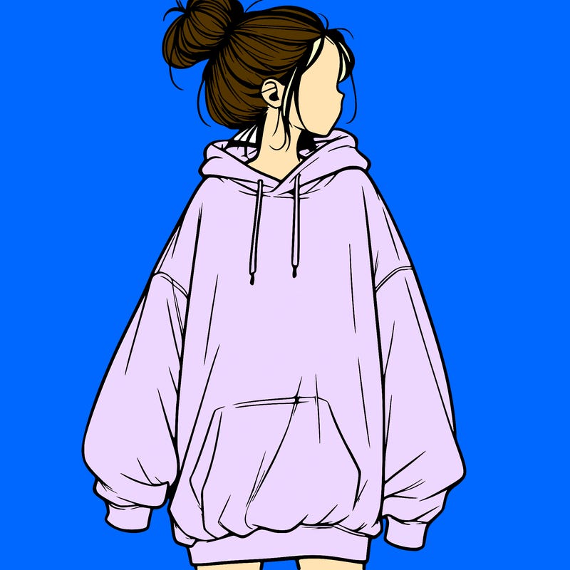 realistic girl with a oversized sweatshirt on and a bun