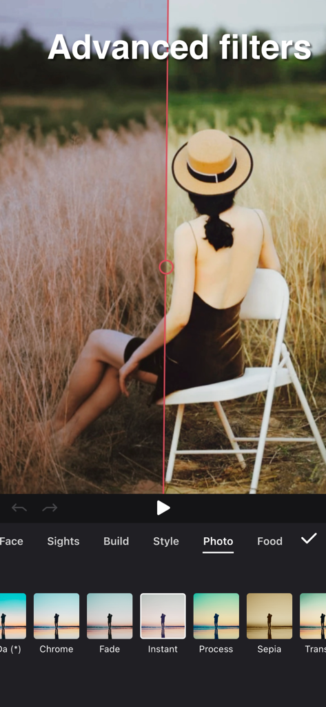 Split screen comparison of advanced filters in the Silhouette video editing app