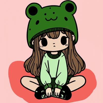 a girl wearing a frog hat and some frog socks