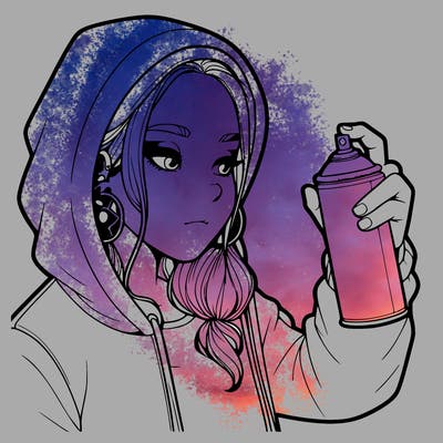 a realistic girl, spray painting