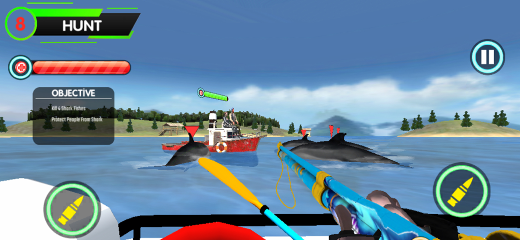 Deep Blue Fish Survival 2025 - First person gameplay of a shark hunting mission on a boat in Deep Blue Fish Survival 2025