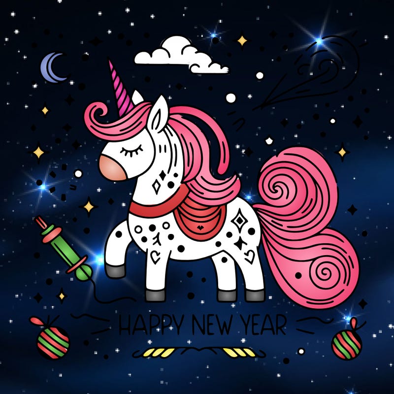 happy new year illustration calligraphic style outline; thin lines; light colors