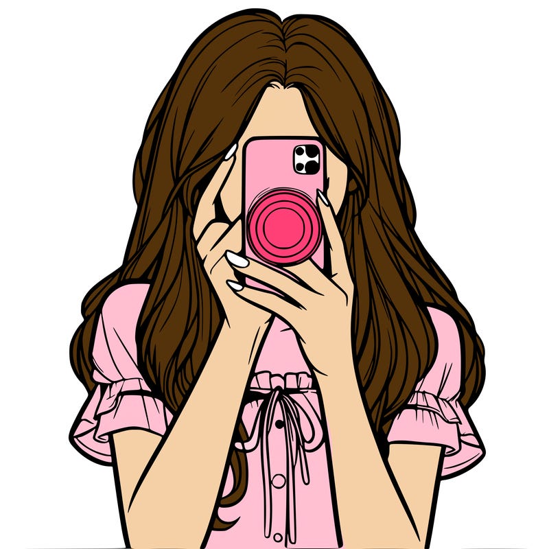 a realistic girl holding her phone taking pictures