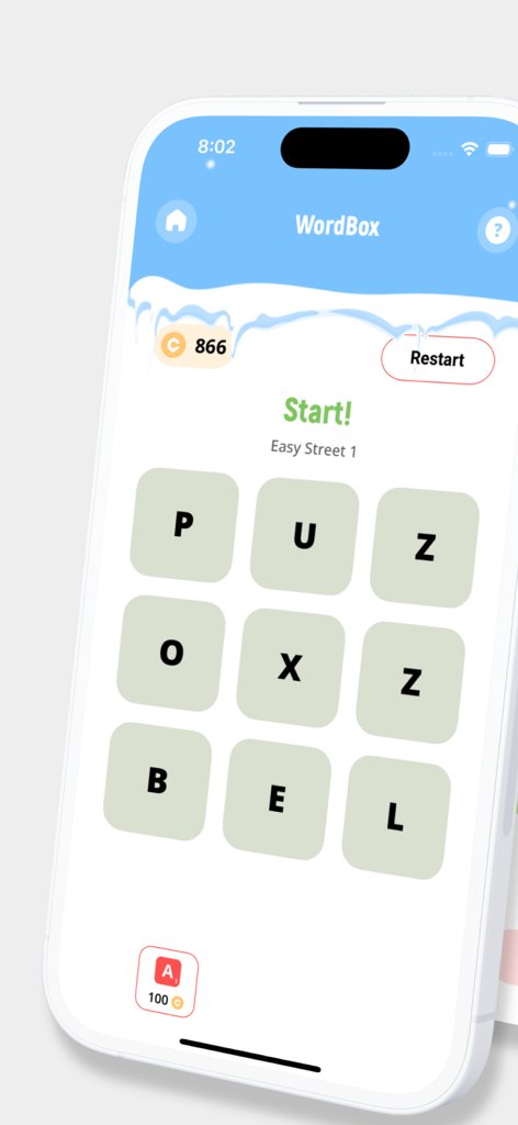 Strands WordBox Word Search - Strands WordBox word search gameplay showing a 3x3 grid of letters